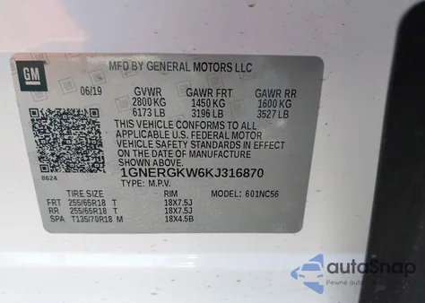2019 Chevrolet Traverse 1Lt from USA, damaged, VIN 1GNERGKW6KJ316870
